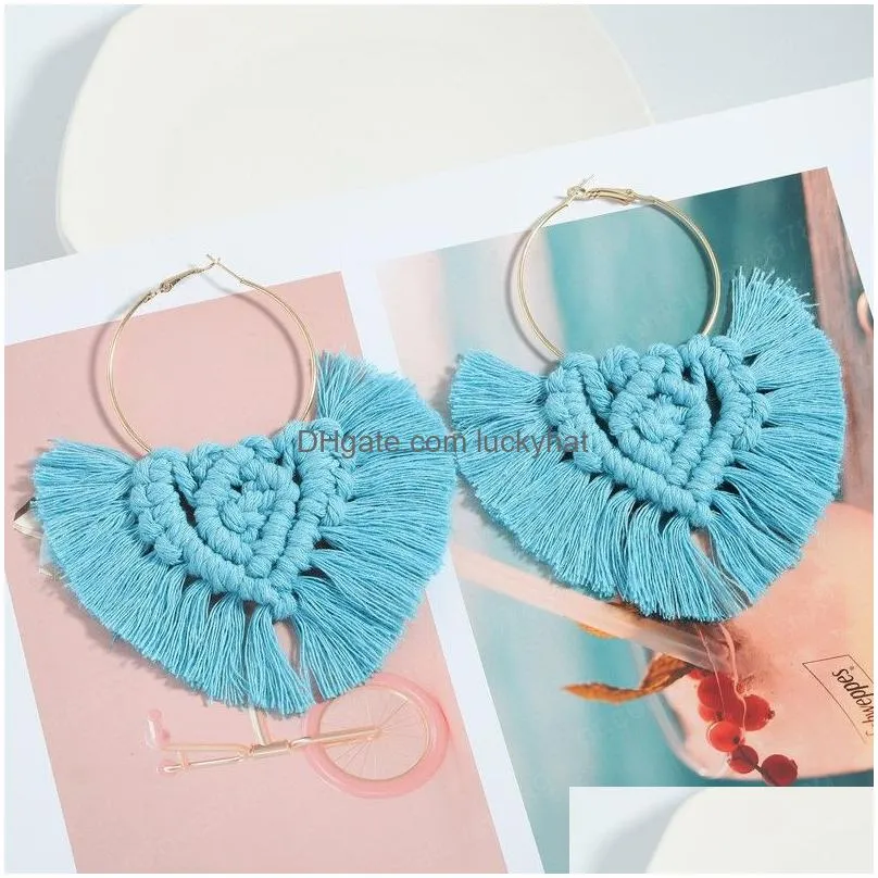 boho ethnic colorful tassel dangle earrings handmade cotton thread fringed knotted chandelier earring for women jewelry