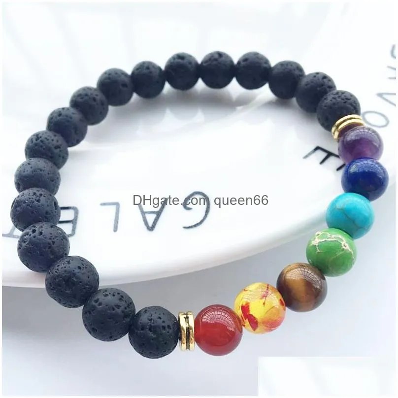 rainbow chakra beads 8mm black lava stone bracelets diy aromatherapy  oil perfume diffuser pulsera bracelet