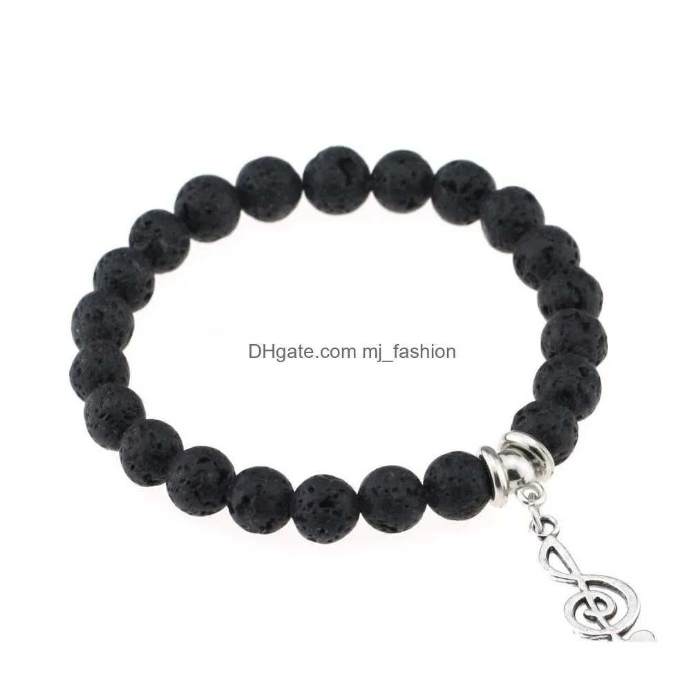 natural black lava stone bracelets chakra bead cross life tree heart charm bracelet for men women stretch yoga jewelry