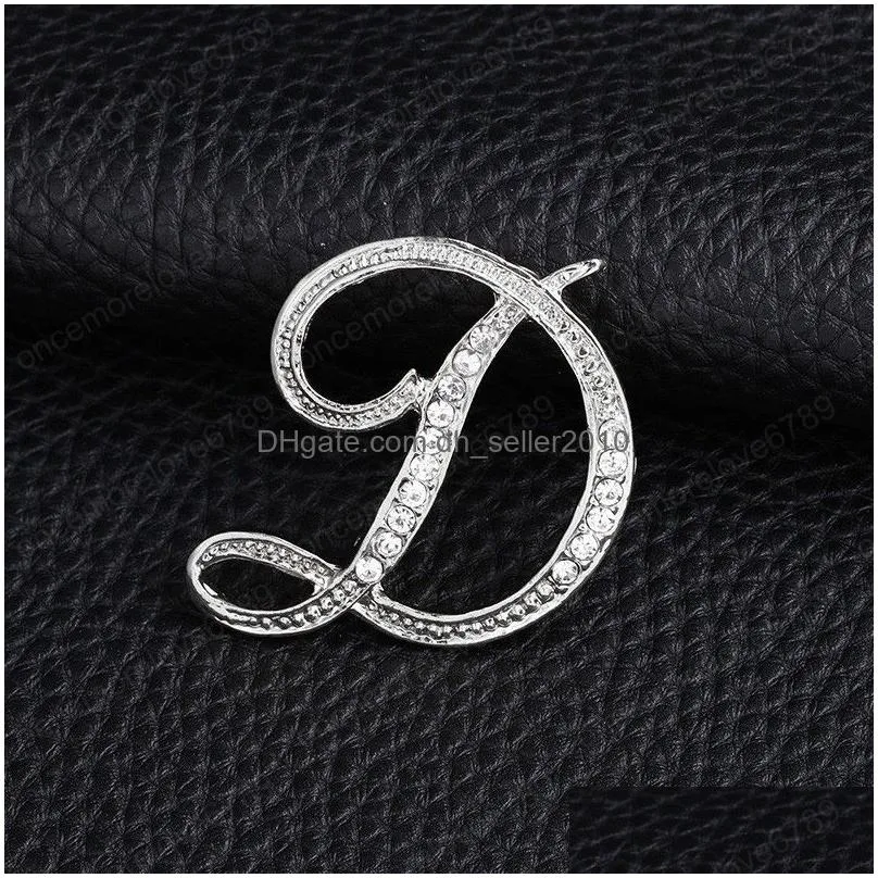 rhinestone crystal brooches gold/silvercolor 26 english letters lapel pin shirt dress badge fashion jewelry women accessory