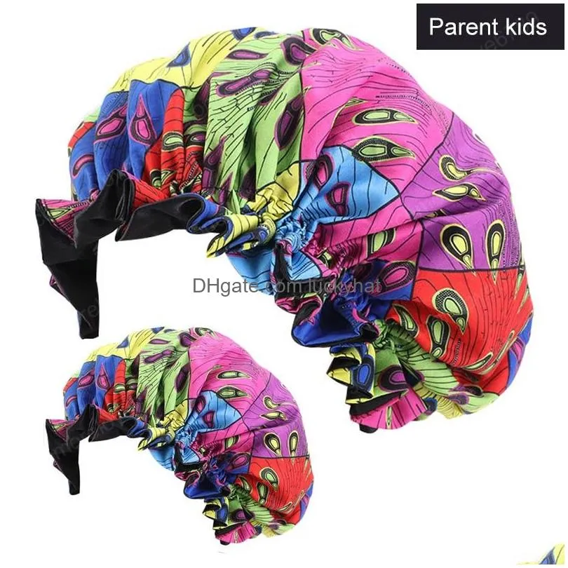 mommy and me bonnet set double layer silky sleep cap african pattern print satin lined bonnet women girl hair care hat headwrap