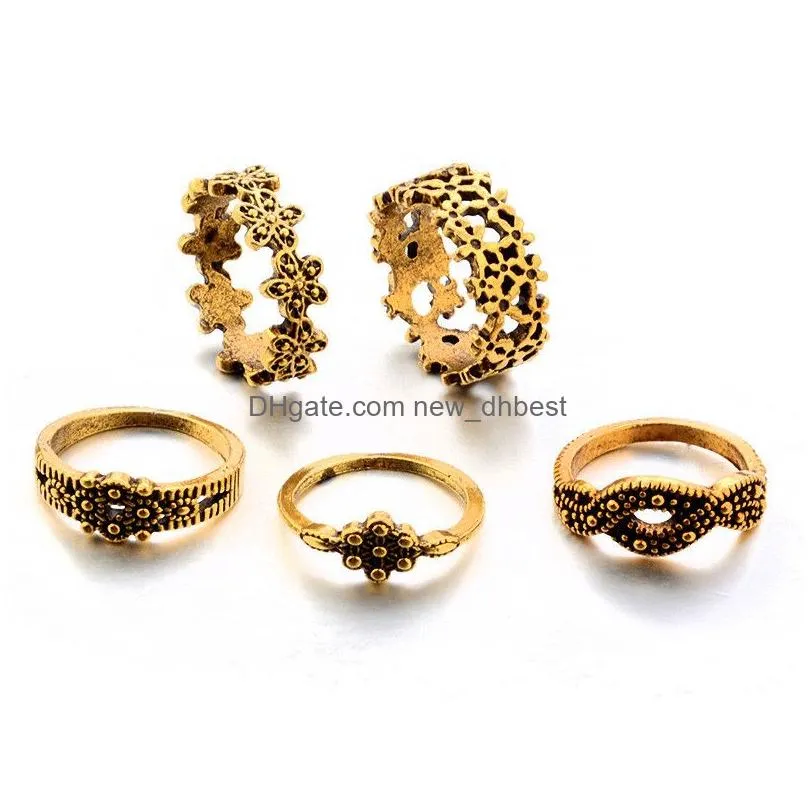 13pcs/set vintage knuckle rings for women boho geometric flower crystal ring set bohemian midi finger jewelry