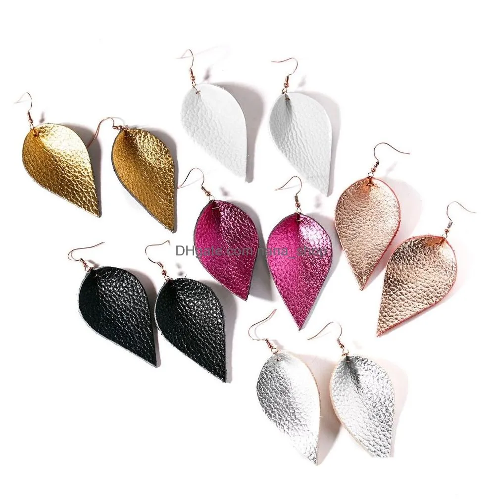 fashion handmade genuine leather earring leaf teardrop dangle hook earrings wedding jewelry for women girls earrings
