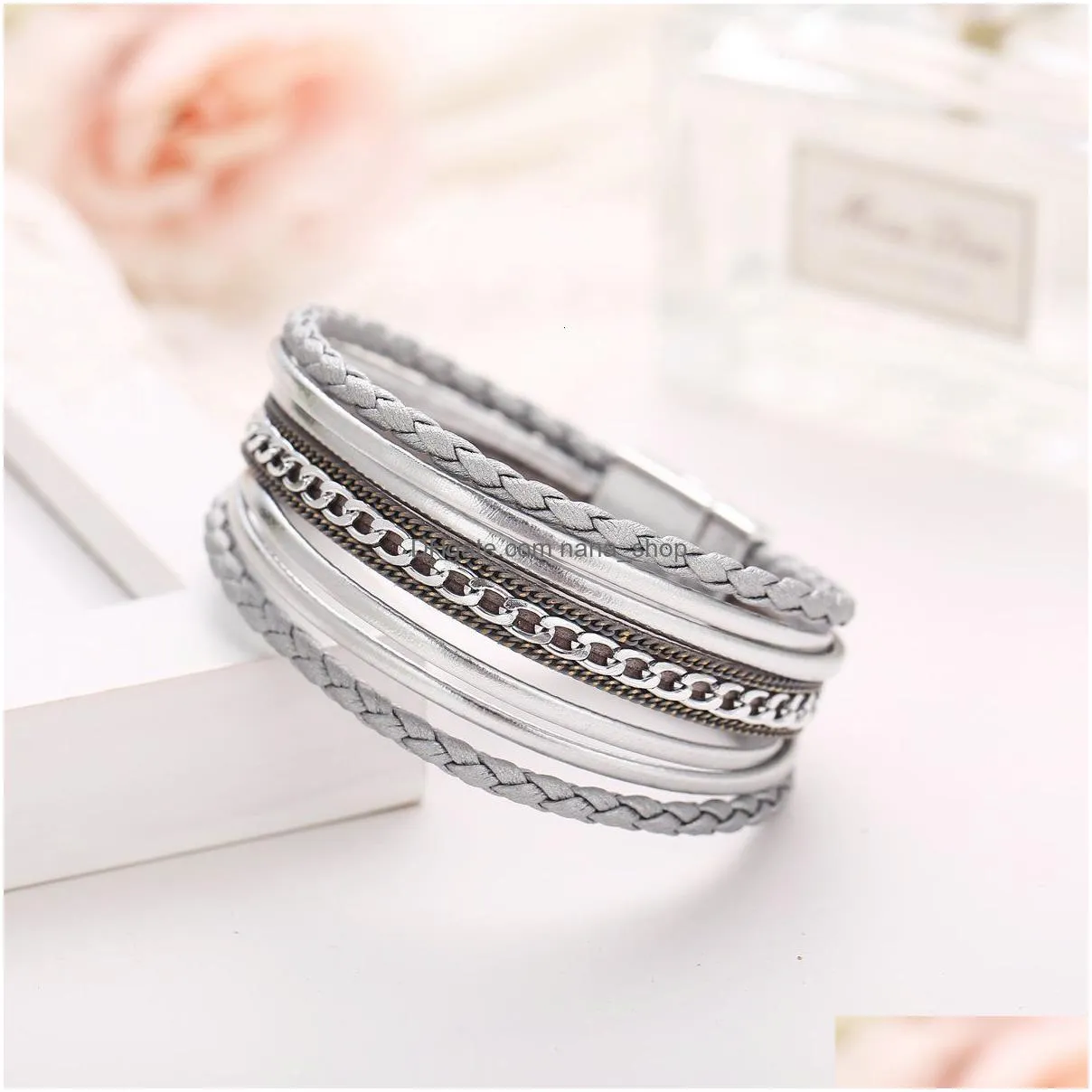 silver chain man skin bracelet originality concise artificial weave magnetic buckle bracelet