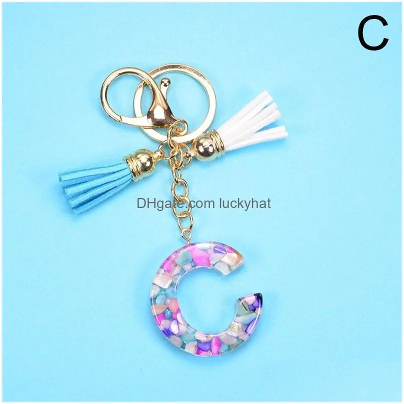 fashion tassel english alphabet keychain for women jewelry az letters simple name diy resin glitter keyring luxury couple gift