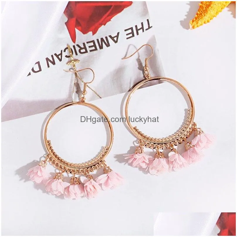 summer yellow flower dangle earrings for women boho gold round alloy wedding tassel earring