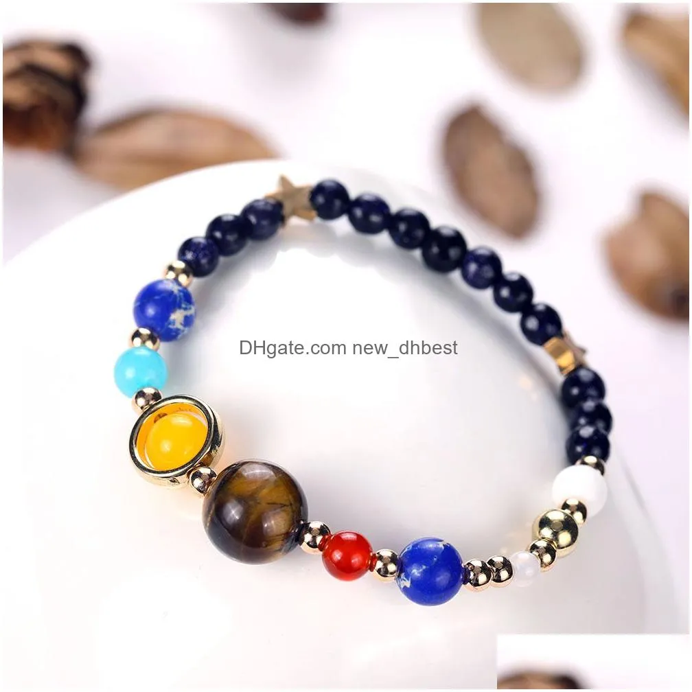 chakra beads bangles bracelets fashion jewelry solar system eight planets star natural stones bracelet for women men