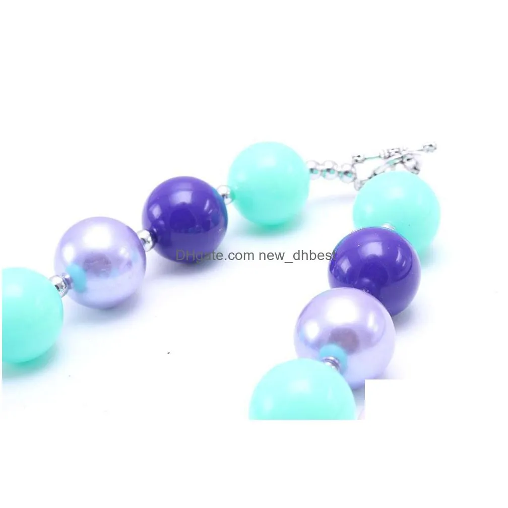 blueaddpurple color design kid chunky necklace fashion bubblegum beads chunky necklace children jewelry for toddler girls