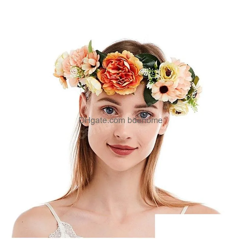 flower headband rose handmade flowers floral garland hair band decoration adjustable women girls headdress for party