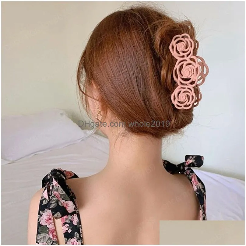 korea retro hollow rose flower hair claws clip acrylic clamps hairpins headwear barrettes girls hair accessory headband ponytail