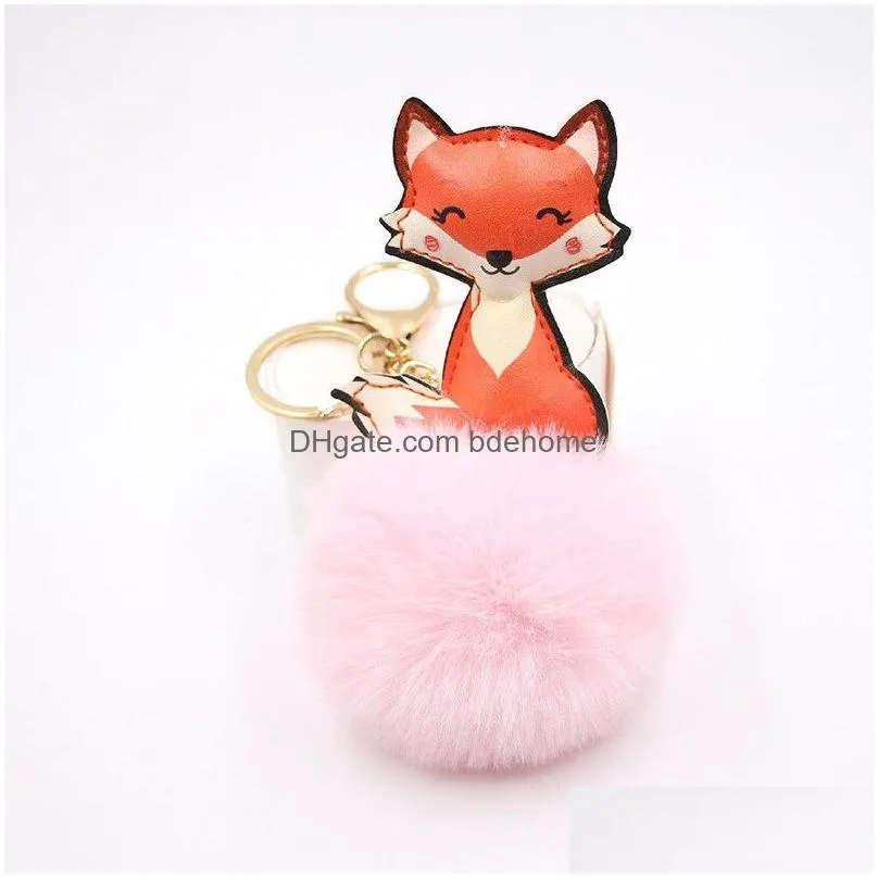 plush fluffy fox leather key chains faux rabbit cute fur ball multicolor keychain kids womens charms car bag pendants key chains