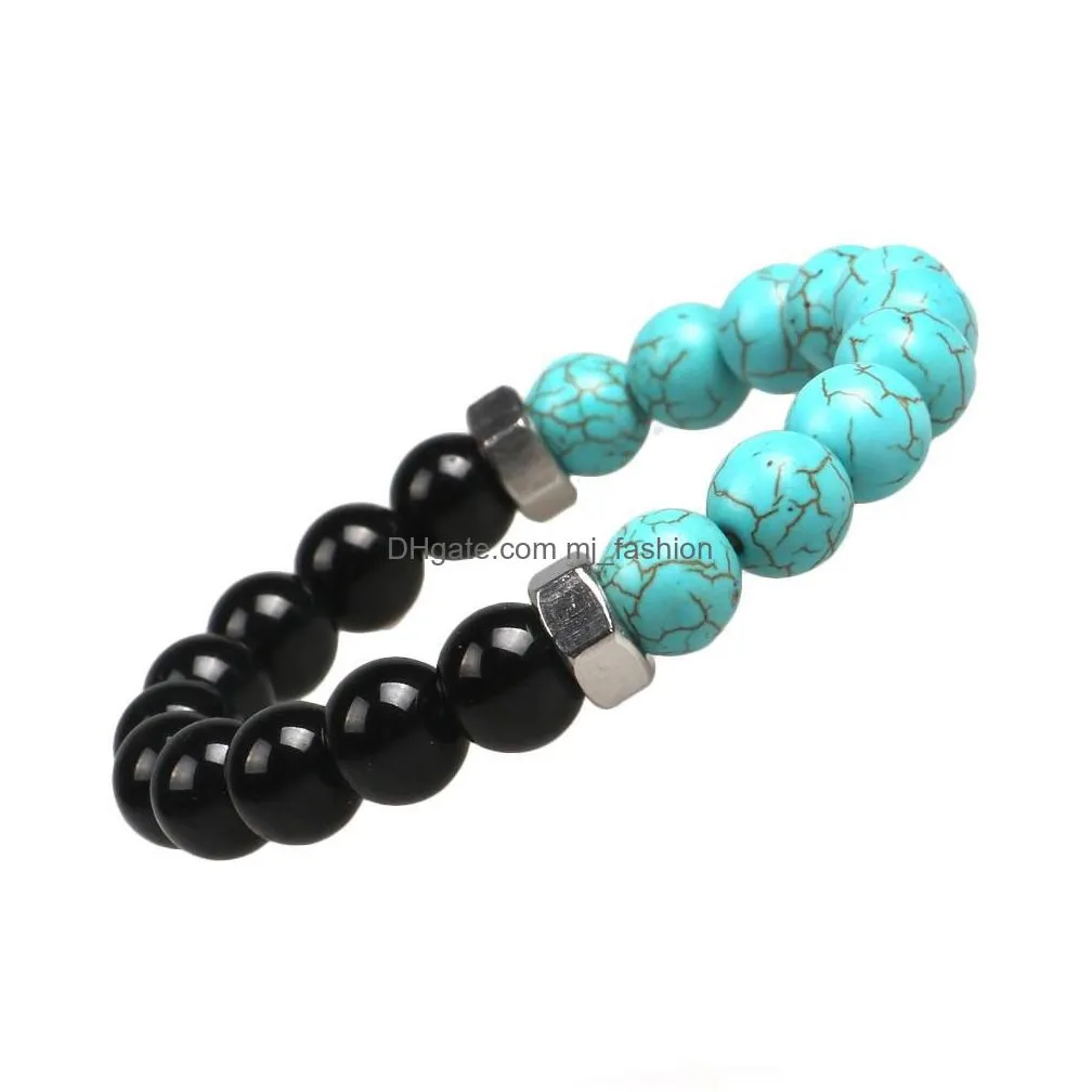 fashion natural stone bracelets 10mm matte onyx turquoises stone beads screw cap chakra bracelet for men women jewelry