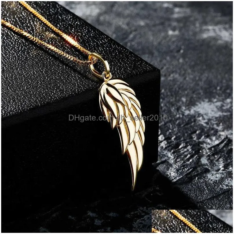 personalized 925 sterling silver feather wing pendant necklace hip hop jewelry accessories for men women charm necklaces 14k rose gold color hip hop