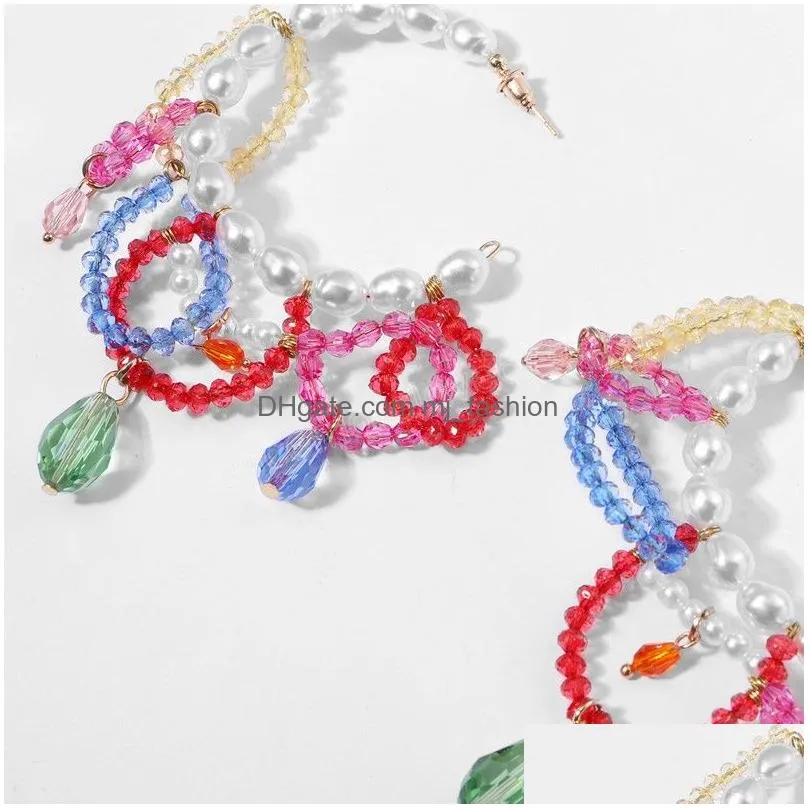 hoop earrings with multicoloured faux pearl for women bohemian acrylic beaded cshaped earrings fashion jewelry