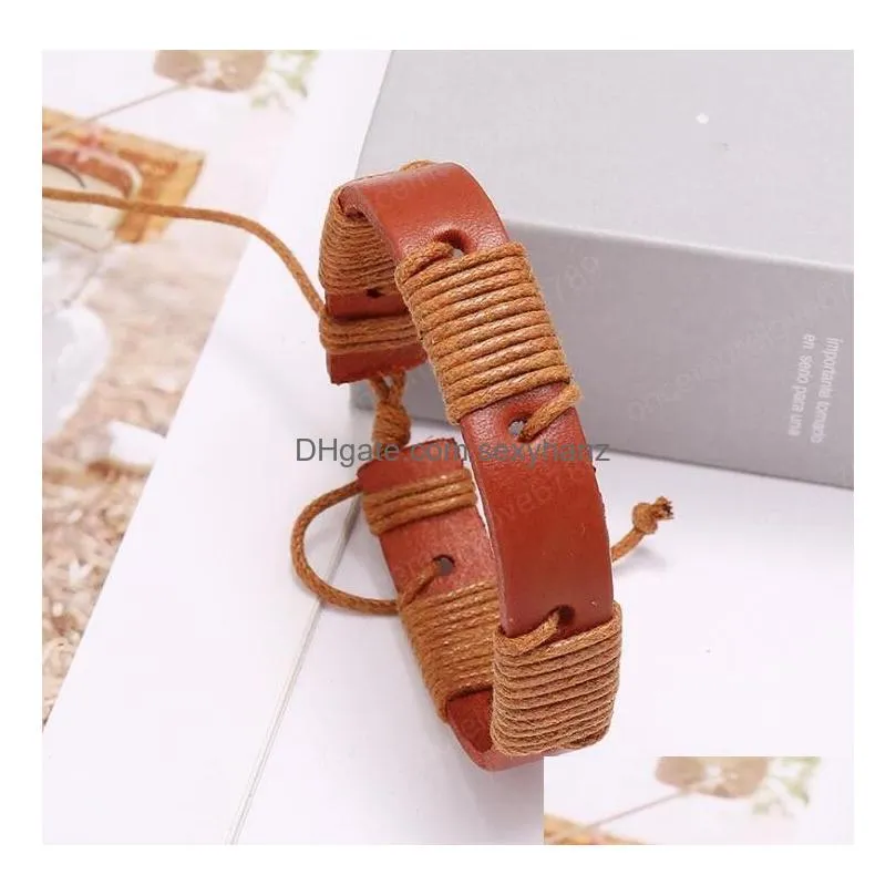 men women bracelet retro brown 13mm genuine leather bracelet adjustable cowhide wax thread nightclub hip hop bracelet