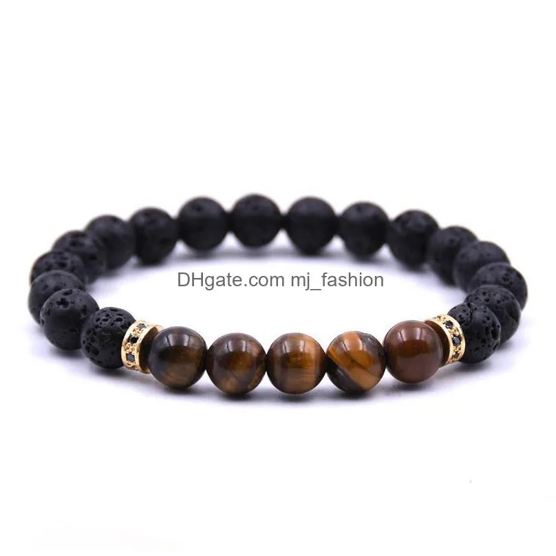 wholesale new natural black lava tiger eyes stone bracelets chakra healing balance beaded bracelet for men women yoga jewelry