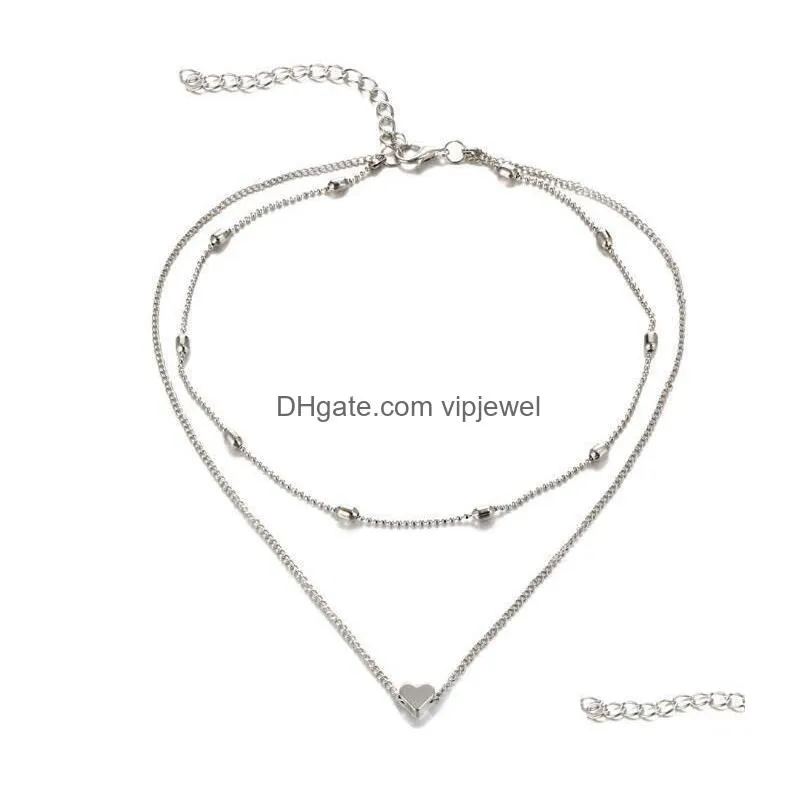 simple golden love heart necklace for women multilayer ball neck necklace statement necklace