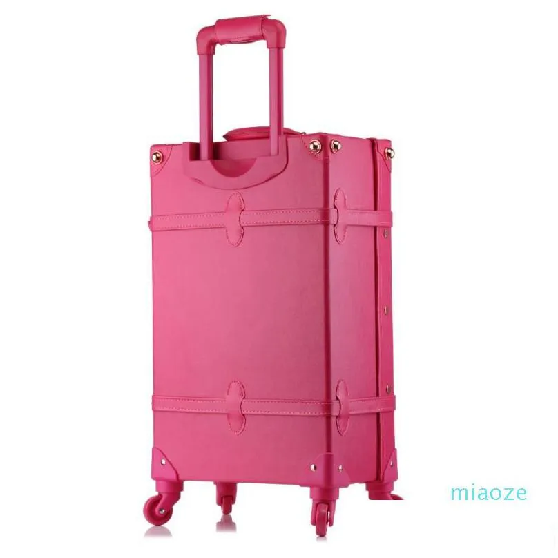 suitcases 20/24/26 inch rolling luggage set women suitcase on wheels pu leather pink fashion retro trolley cabin with wheel girls