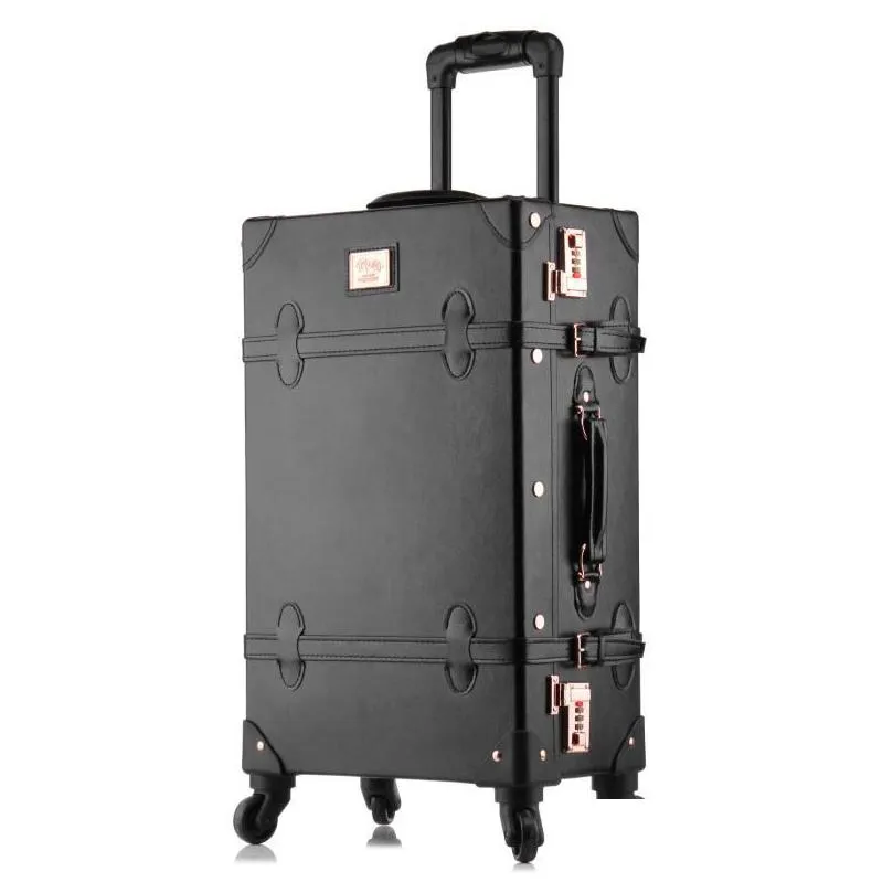 suitcases 20/24/26 inch rolling luggage set women suitcase on wheels pu leather pink fashion retro trolley cabin with wheel girls