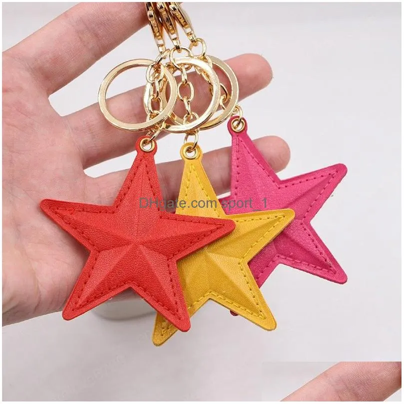 star keychain simple creative pu leather fivepointed star keychain for women bag pendant keyring party souvenir jewelry