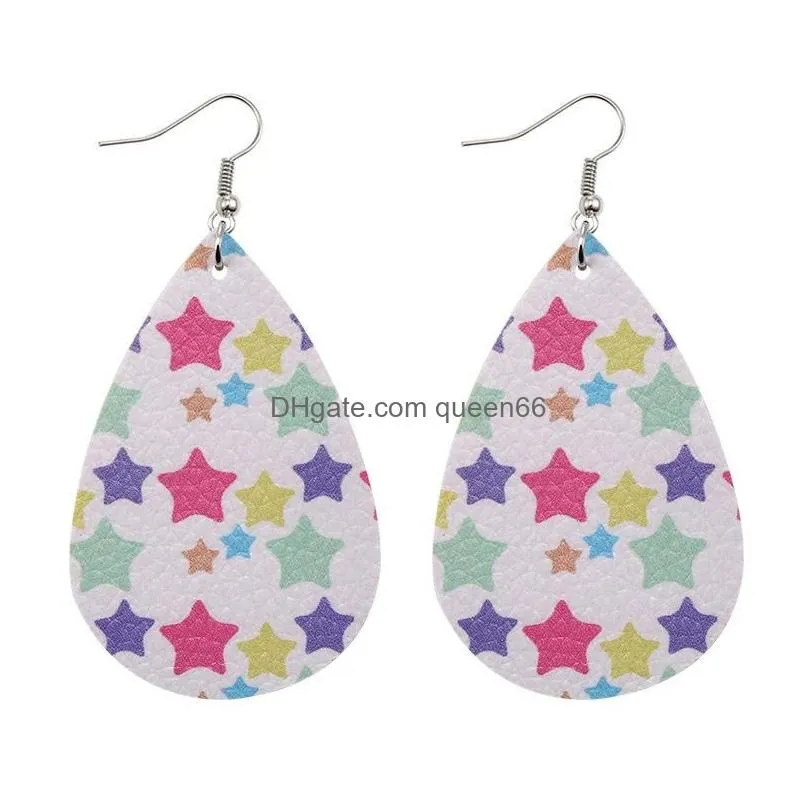 2020 spring leather earrings fashion rainbow star colorful print teardrop earrings for women beach fashion jewelry gift 10 styles