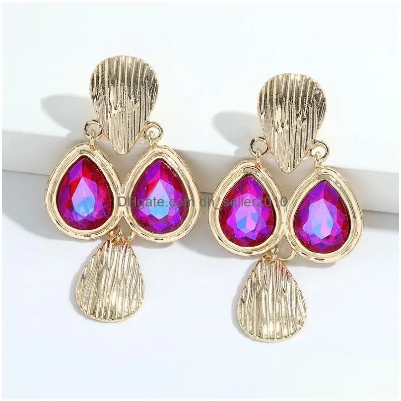 long gold metal colorful crystal dangle drop earrings for women high quality rhinestone jewelry accessories brincos