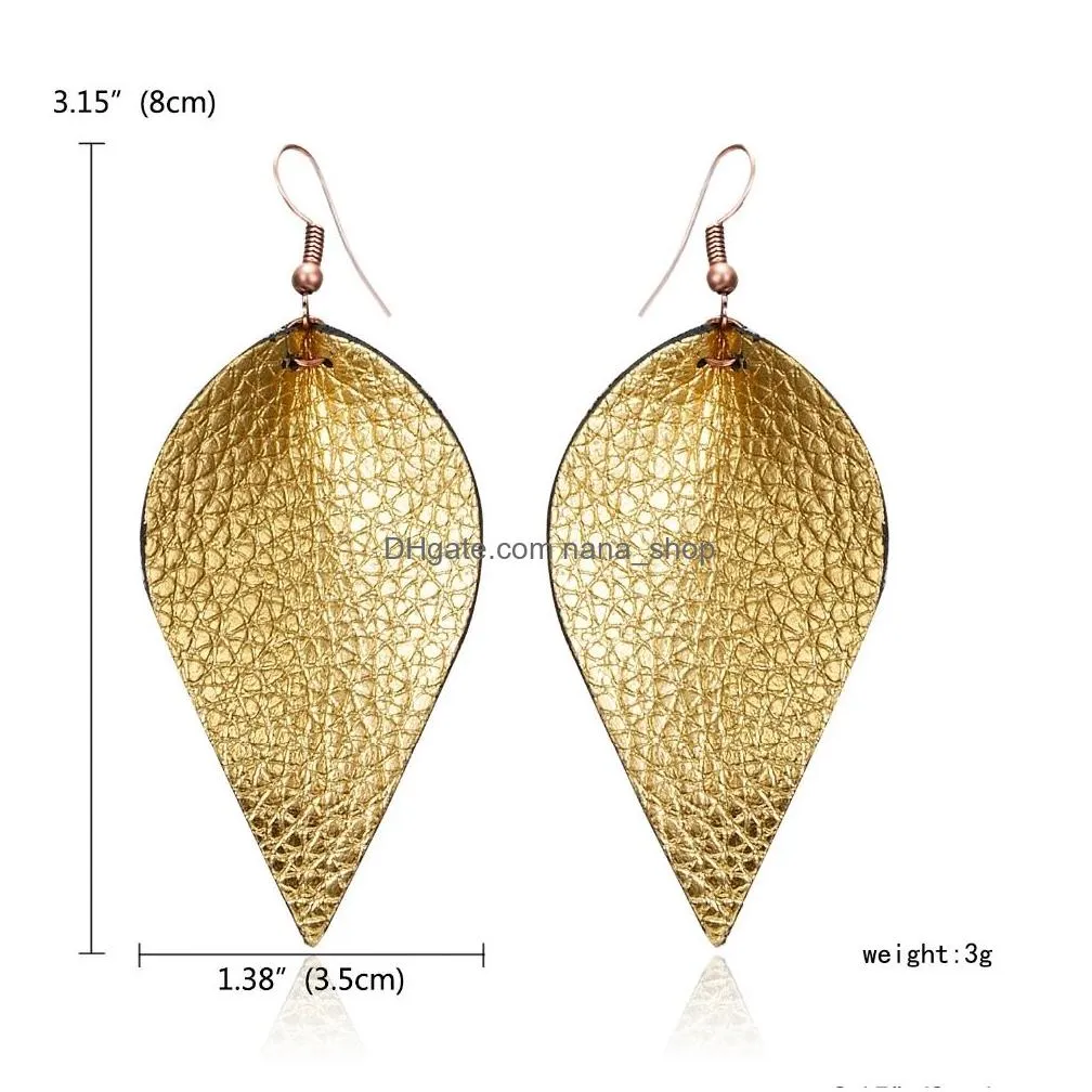 fashion handmade genuine leather earring leaf teardrop dangle hook earrings wedding jewelry for women girls earrings