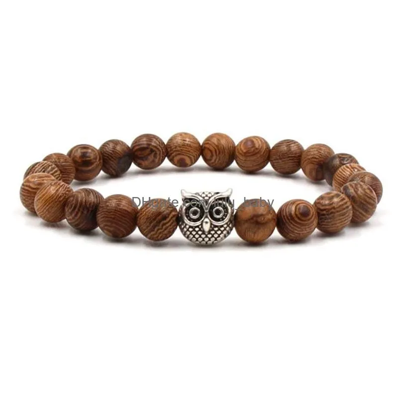 fashion silver owl bracelet for men women 8mm yoga beads handmade beaded bracelets natural stone bangle jewelry