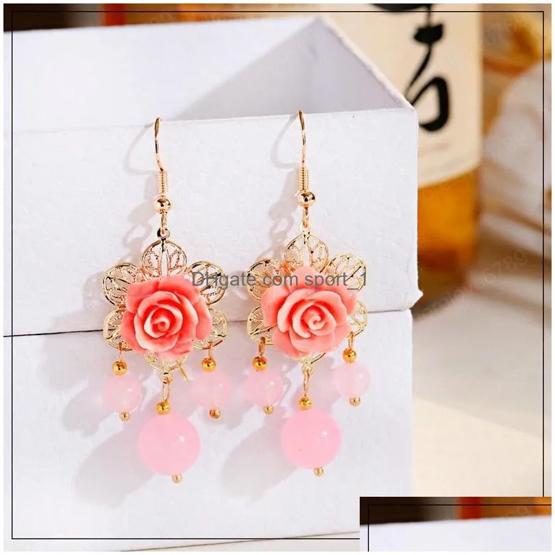 classic summer  flower earrings for women bijoux ethnic red dangle drop earrings wedding jewelry