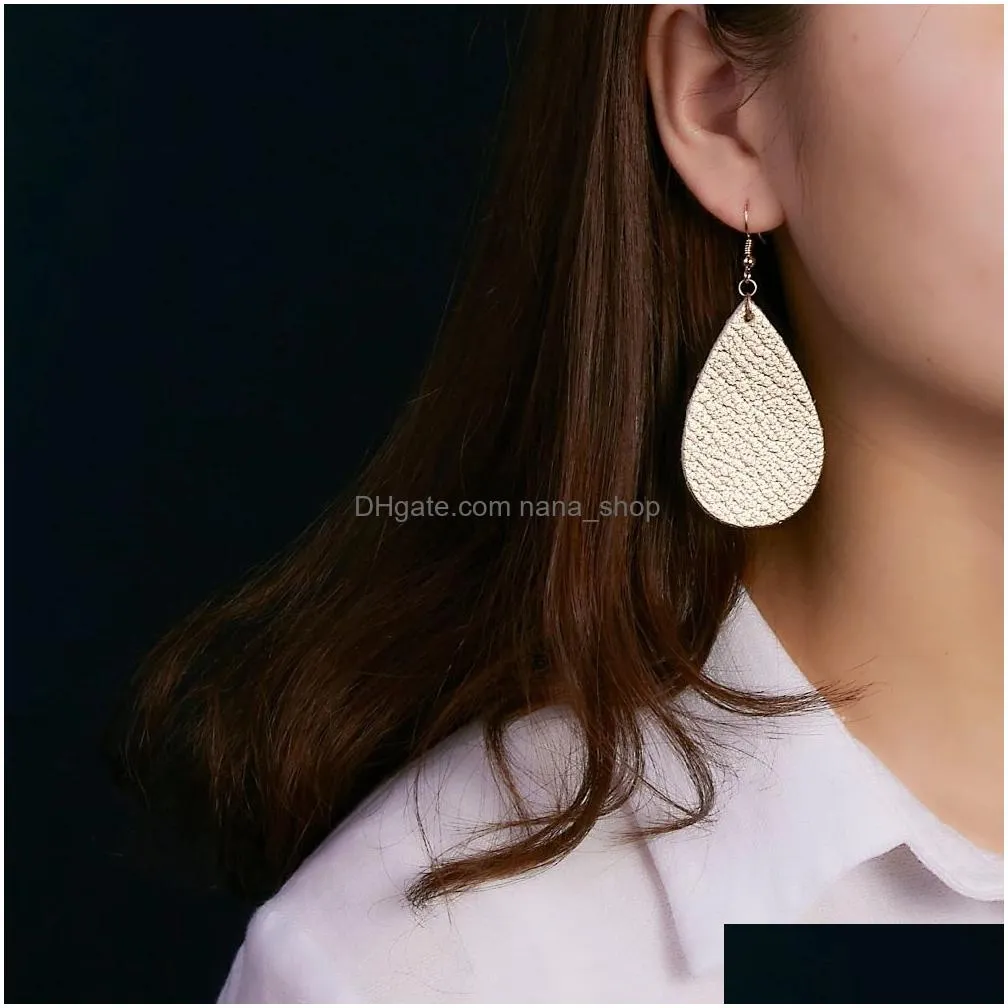 fashion bohemia true leather earrings boho leaf teardrop dangle hook earrings wedding jewelry for women girls earrings