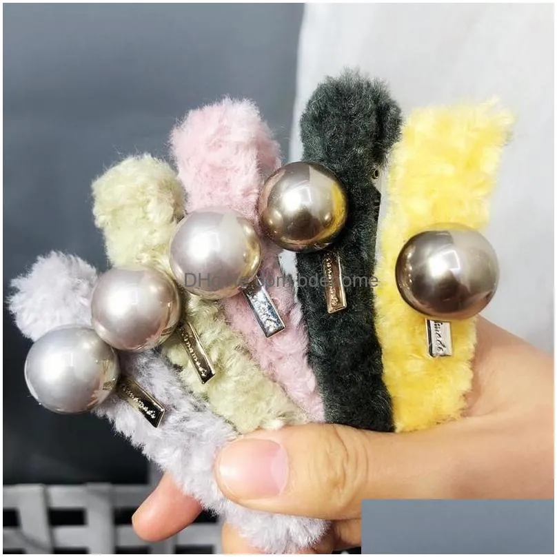 plush hair clips vintage winter little pearl woolen large accessories barrettes wholesale