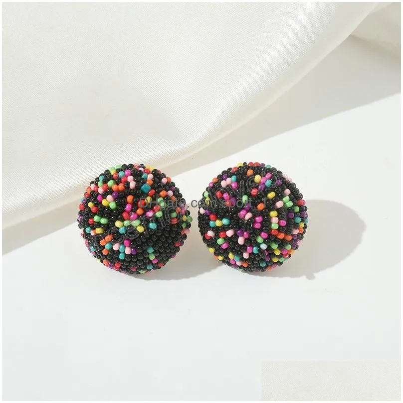 colorful vintage tiny bead bohemian stud earrings for women handmade ball black wedding party daily jewelry earrings