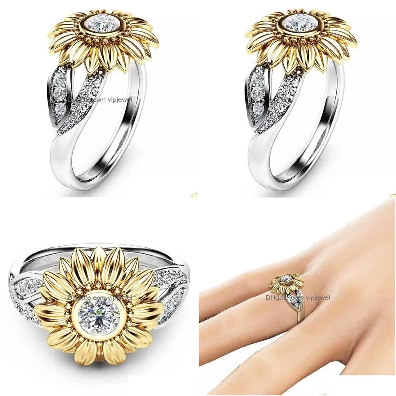 sunflower flower rhinestone rings for women generous luxury fashion refined engagement ring costume jewelry