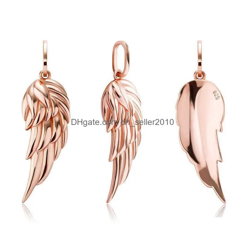 personalized 925 sterling silver feather wing pendant necklace hip hop jewelry accessories for men women charm necklaces 14k rose gold color hip hop