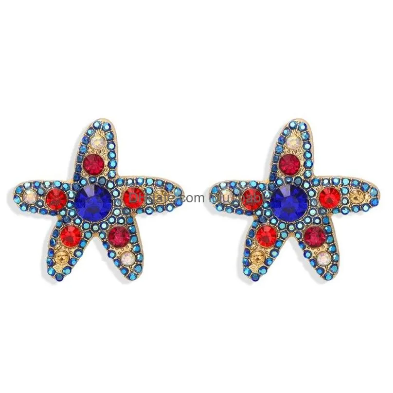 sweet personality starfish stud earring for women fashion rhinestone pentagram earrings beach accessories jewelry