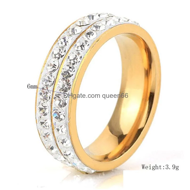 hot wholesale jewelry gold color double row crystal rings high quality fashion/classic jewelry for women anillos mujer