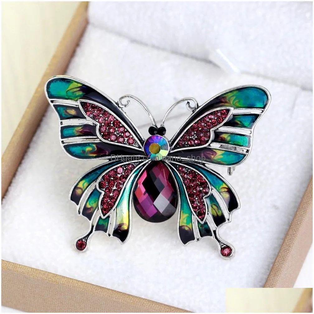 new year gifts butterfly brooch pins rhinestone crystal brooches sweater women plating ancient korean brooches for women