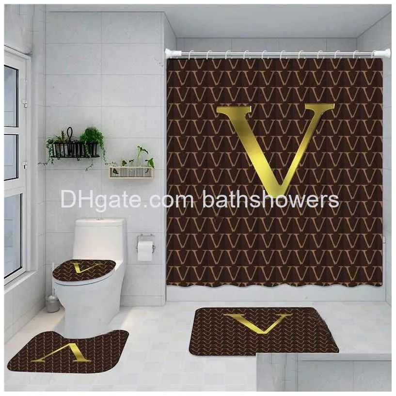 shower big letter curtains absorbent bath mats classic bathroom four pieces set waterproof anti peeping baths curtain