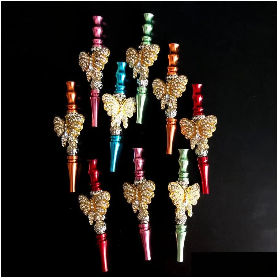 the latest handmade inlaid alloy hookah jewelry mouthpiece colorful shisha hookah mouth tip diamond hookah pipe blunt holder for