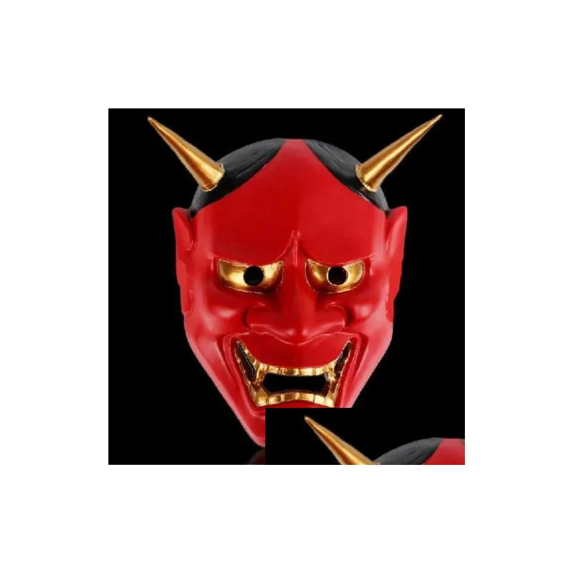 vintage japanese buddhist evil oni noh hannya mask halloween costume horror mask red white party masks