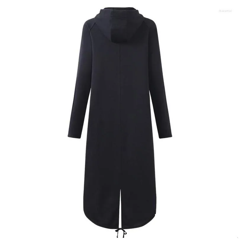 womens trench coats autumn winter women fashion hooded zipper long fleece causal solid irregular pocket