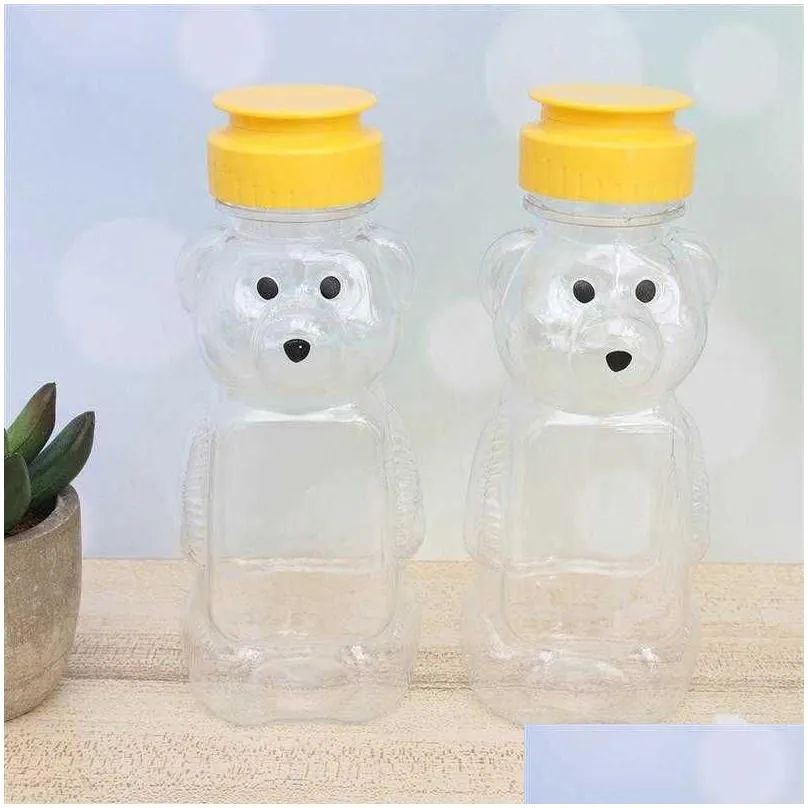 12pcs 240ml plastic squeeze condiment bottles bear shape honey sauce mustard jam dispenser 210626