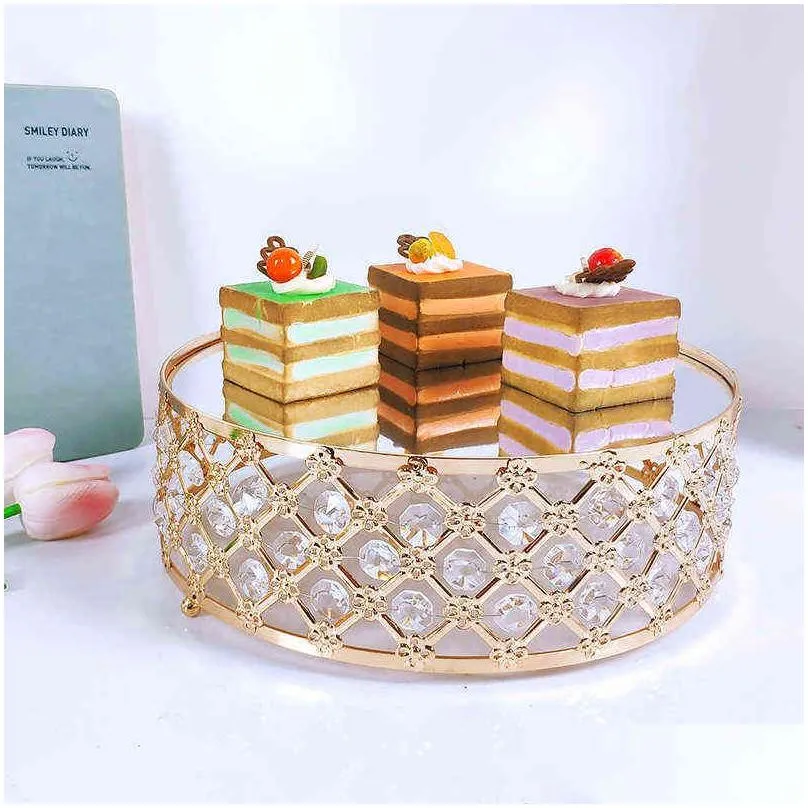 gold mirror metal cake stand round cupcake wedding birthday party dessert pedestal display plate home decor 211110