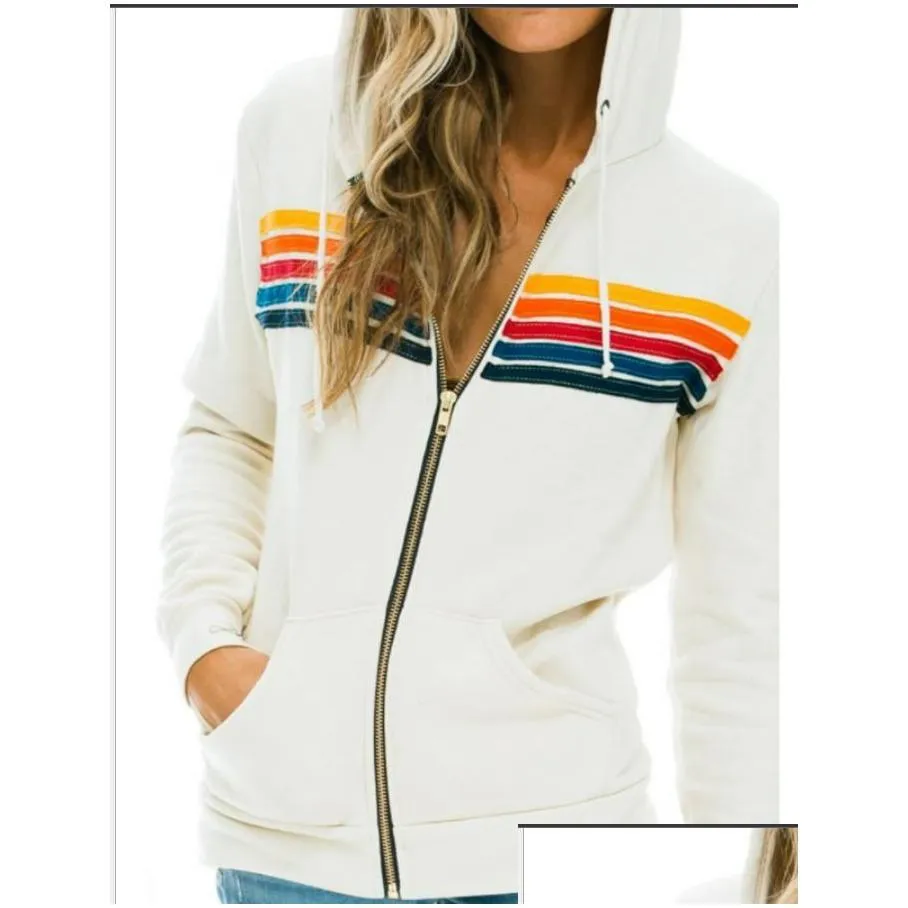 womens hoodies sweatshirts women fashion hoodie oversized rainbow stripe long sleeve sweatshirt zipper pocket coat jacket spring casual