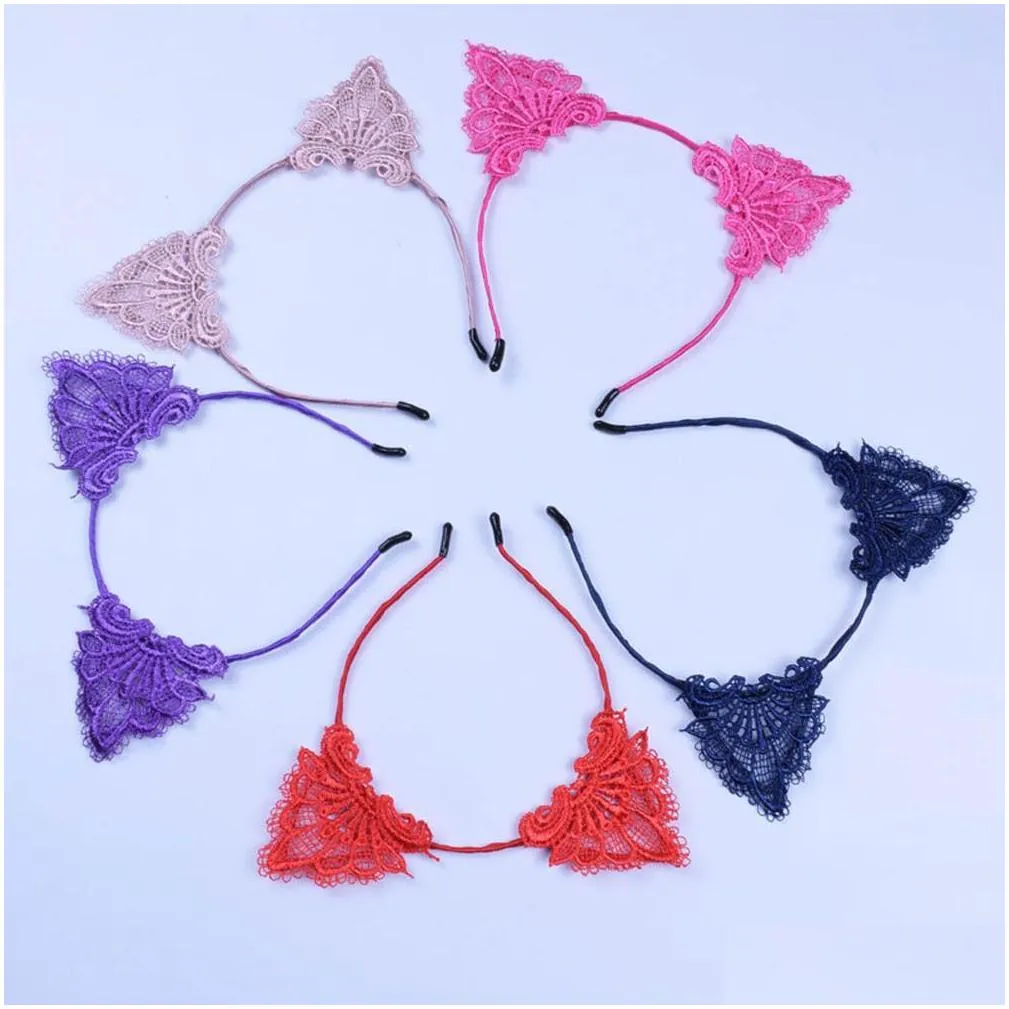 christmas lace cat ears headband baby girls women hair sticks party performance european and american hair accessories