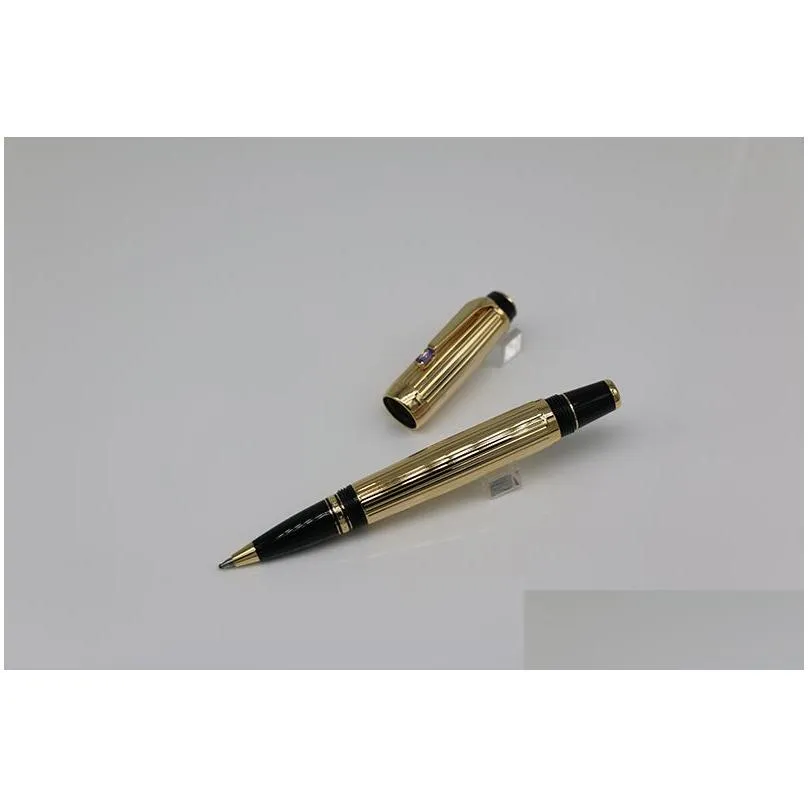 gold color rollerball pen office stationery with diamond inlay trim and serial number and the diamond color random delivery