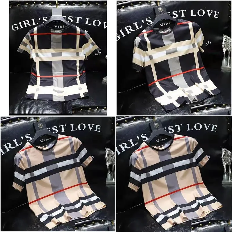 2023 summer new mens tshirts ice silk shortsleeved plaid printing letter printing designer youth trend large size sxxxl