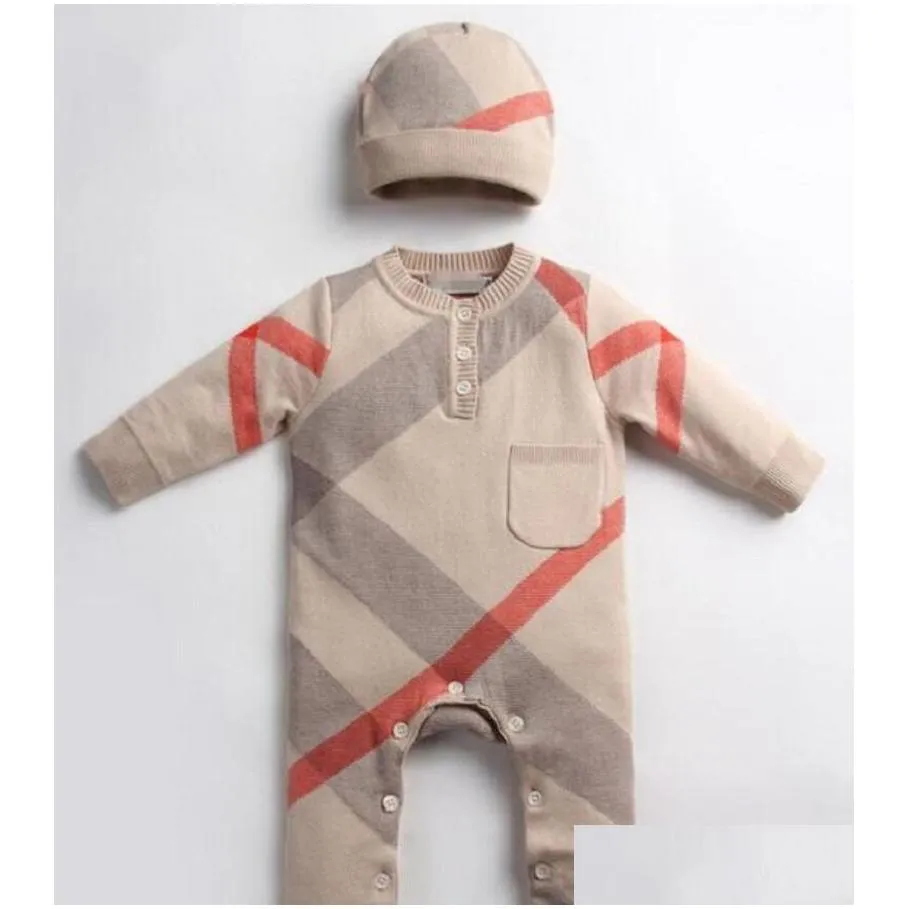 2021 baby rompers plaid clothing sets with cap 01y birthday cotton romper born infant bodysuit children twopiece onesies jumpsuits climbing