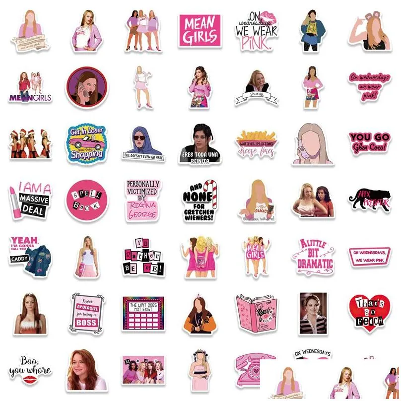 100pcs mean girls stickers us funny movie creative diy stickers decorative for laptop