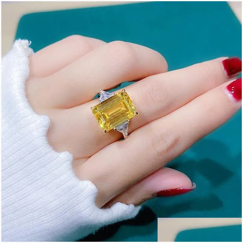 wedding rings geometric crystal square stone ring luxury female rainbow zircon dainty silver color big engagement for women edwi22